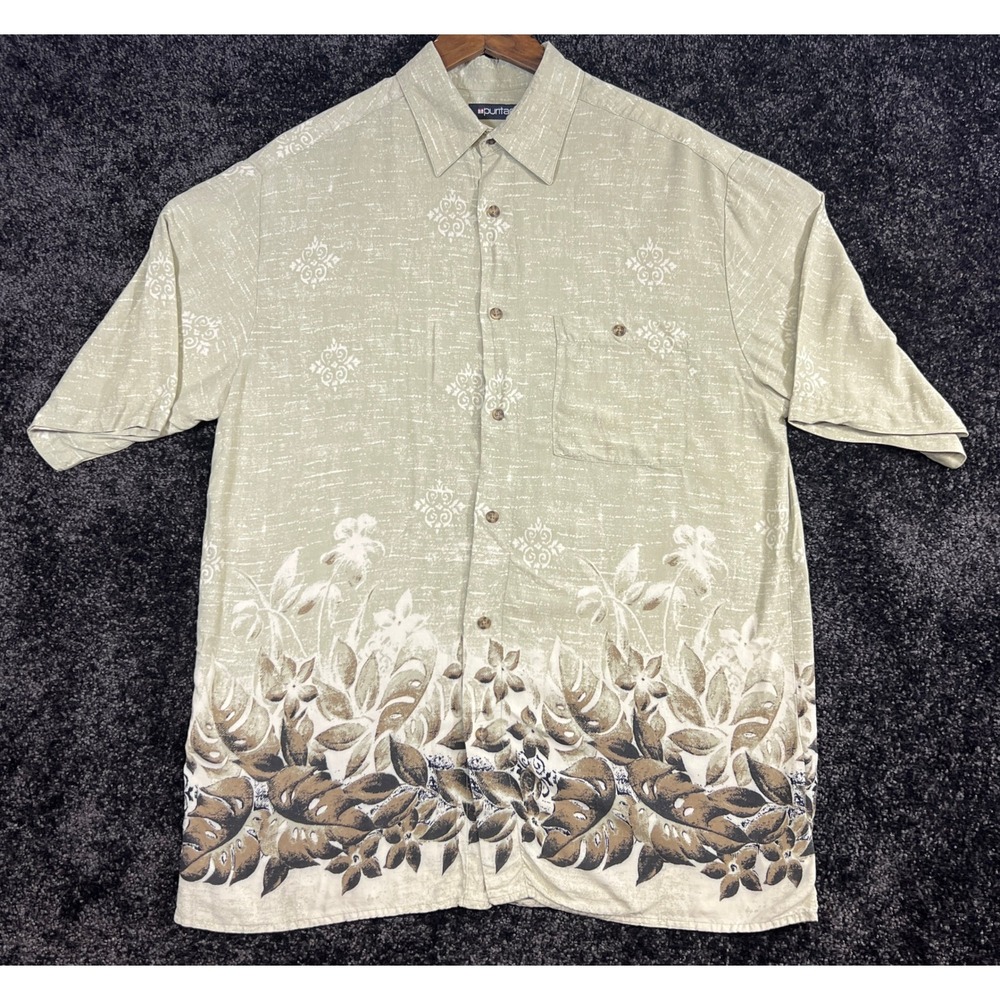 Puritan Mens Medium Short Sleeve Button‎ Up Tropical Hawaiian Shirt